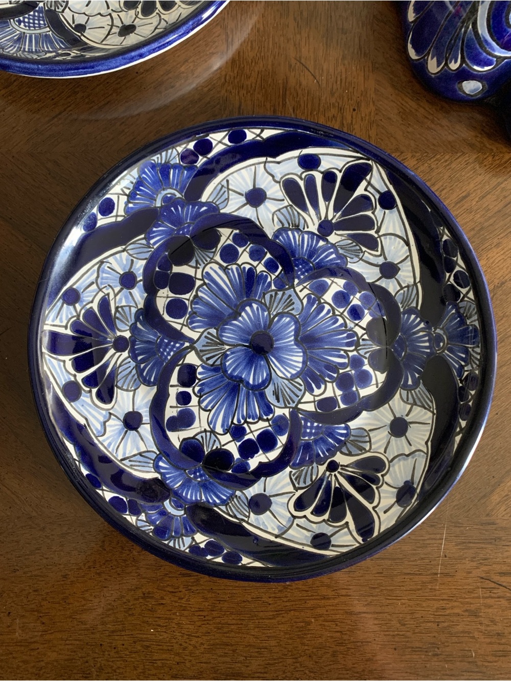 Gorgeous VTG Authentic Mexican Blue & White Talavera Ceramic Plate, 8 inch